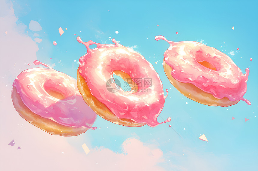 浮动的粉色甜甜圈图片