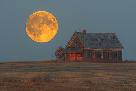 超级建筑农田的超级月亮插画
