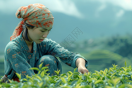 辛勤栽培辛勤采摘茶叶的女人背景