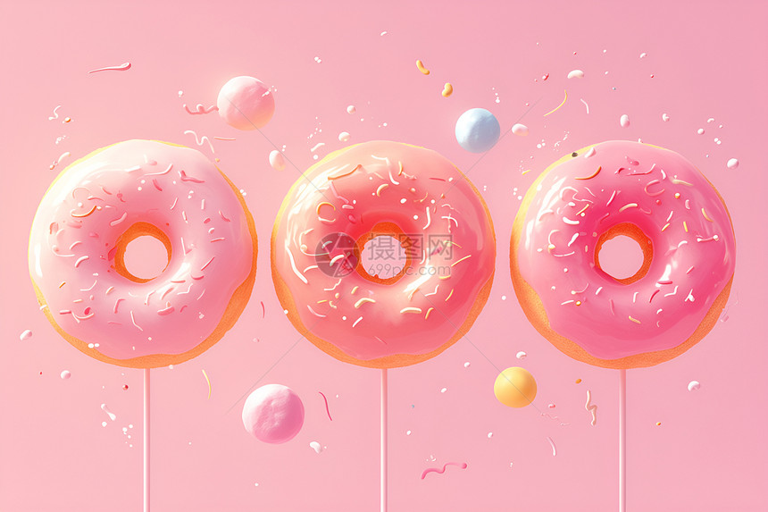 三个粉色甜甜圈图片