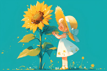 美丽少女阳光少女与向日葵插画