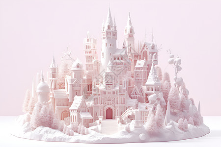 粘土房子粉色的可爱粘土城堡插画