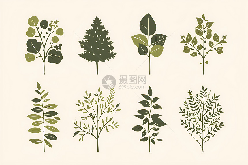 简单树与植物图标图片