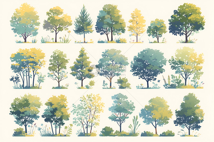 丰富多样的扁平树木图片