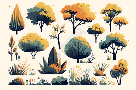 童话世界里树树丛中的童话世界插画
