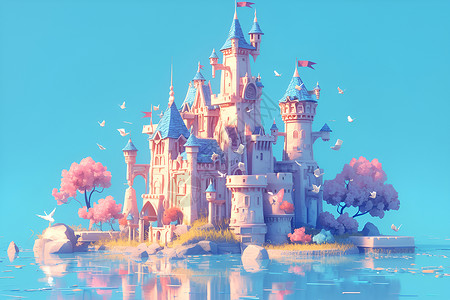 迪士尼卡通城堡梦幻的卡通城堡插画