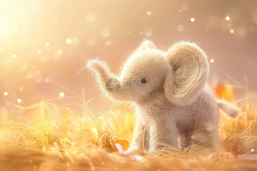 草地上一只小象玩偶图片