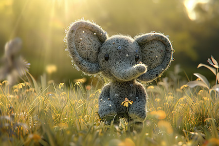 染色毛毡阳光照耀下大象玩具插画