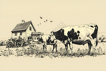 木屋前的农田背景图片