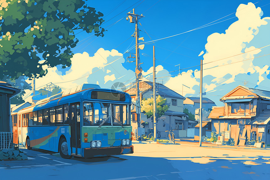小镇中的公交车图片