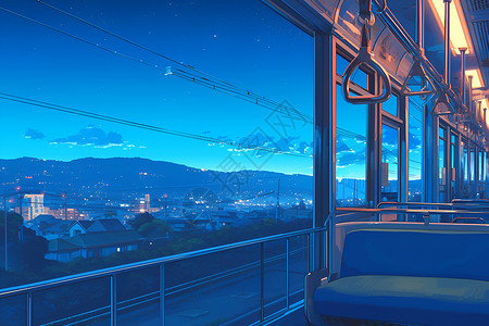公交车车厢展示的蓝色公交车插画