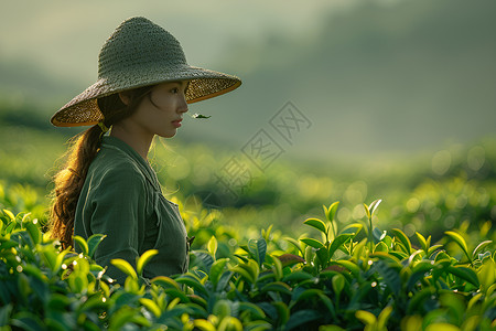 茶园中的茶农高清图片