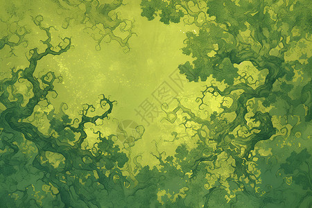 绘画的绿色树枝插图背景图片