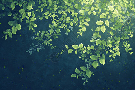 绿色半透明树叶枝头上的绿叶插画