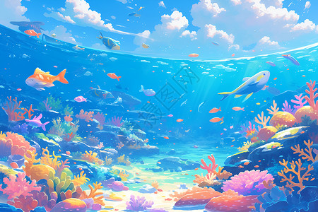海底漫步海底的珊瑚和鱼类插画