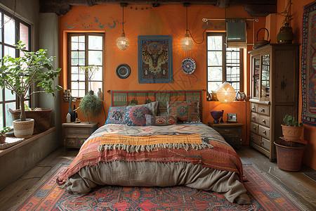 古典家具床房间内的大床设计图片