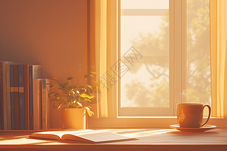 窗前书香茶意高清图片