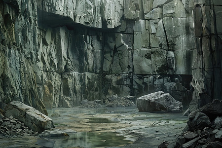 岩石板岩洞中的水池插画