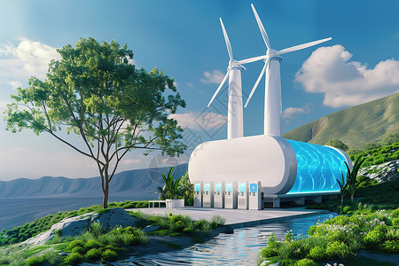 涡轮机未来科技新能源插画