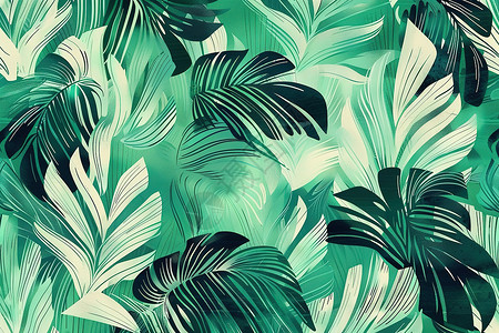 墙纸展区设计绿色和白色的热带叶子插画