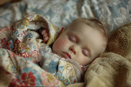 床上蜷缩素材宝宝在床上睡觉背景