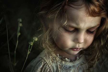 可爱的表情植物伤心的小女孩背景