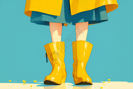 卡通雨靴黄色女孩穿着黄色雨靴插画