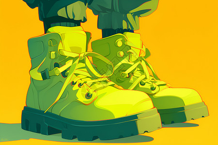 一双绿色的登山靴背景图片