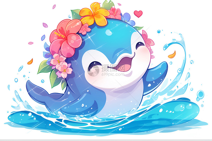 花冠海豚在水中畅游图片