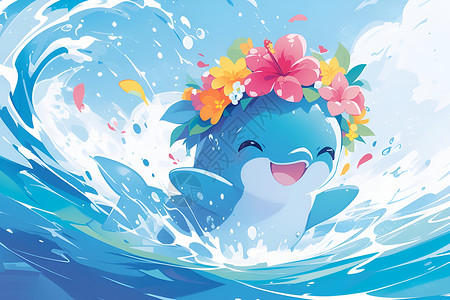 海洋中的花冠海豚背景图片