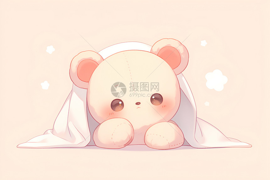 小熊宝宝裹着柔软的白色毯子图片