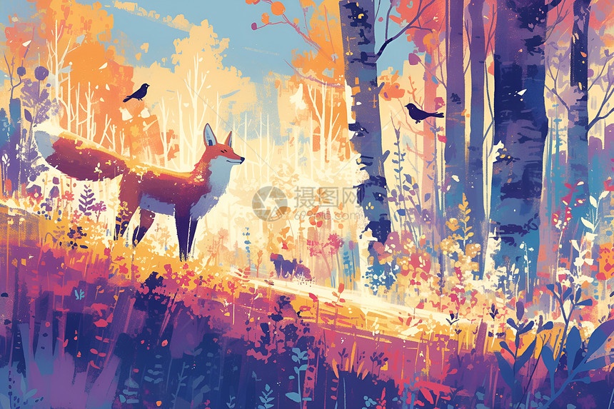 森林草地上的狐狸图片