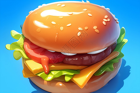 插画芝士汉堡美味的汉堡插画