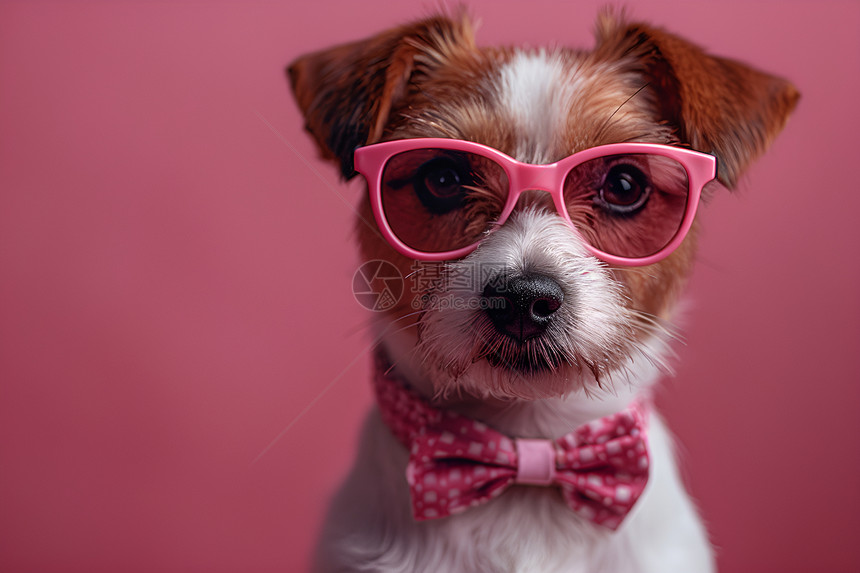 领结小狗戴着粉色墨镜图片
