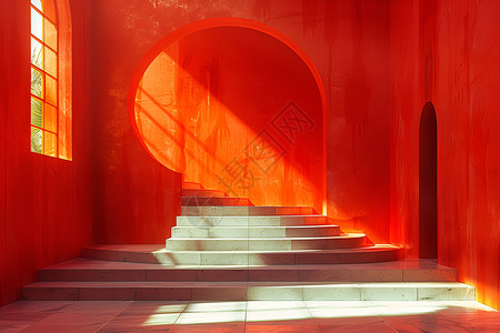 圆柱和红色阶梯红色房间里的阶梯插画