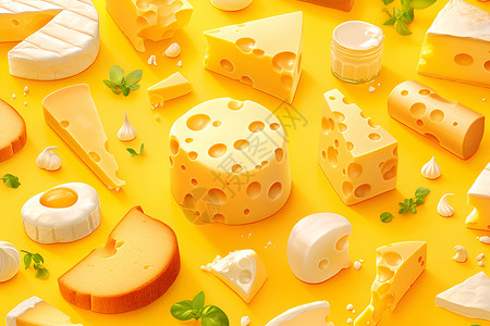 牦牛奶酪奶酪和面包插画