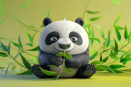 熊猫吃着竹叶背景图片