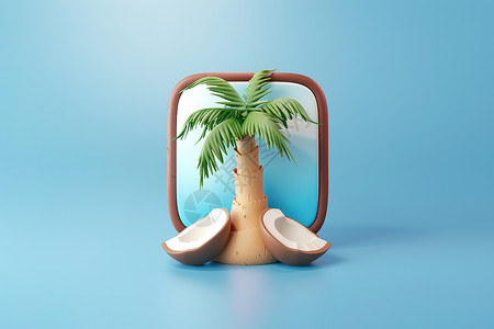 多条方框方框前的椰子树插画
