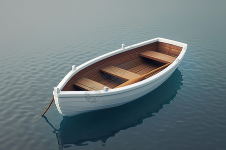 划独木舟湖湖面上漂浮着一艘小船插画