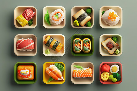 精美美食精美多样的寿司插画
