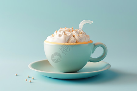 咖啡碟咖啡杯里的奶油拉花插画