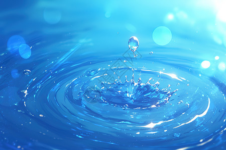 蓝色水面上的水滴背景图片