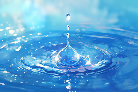 湛蓝水面上的水滴背景图片