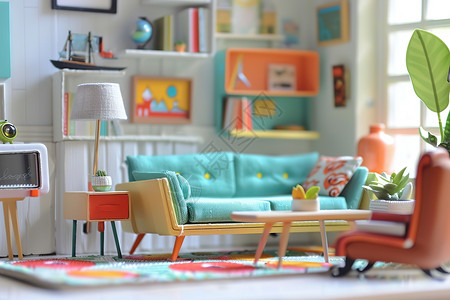 专家公寓客厅里的蓝色沙发设计图片