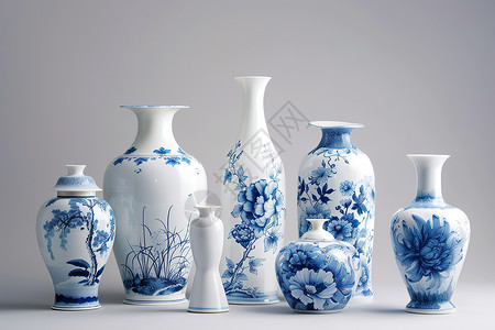 白木桌蓝白青花陶瓷花瓶背景