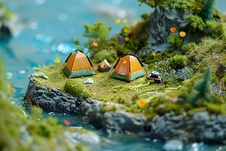 岛上巴尔博亚小岛上的露营帐篷设计图片