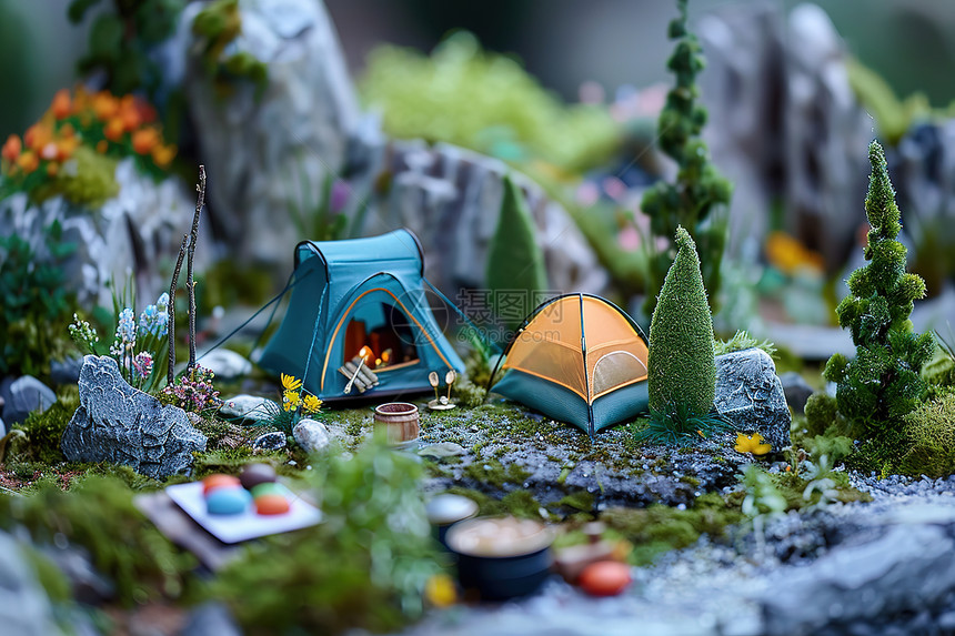 微型花园中的帐篷图片