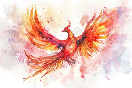 翅膀火焰素材火焰中飞翔的凤凰插画