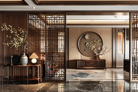 中式客厅台灯古典中式房间背景