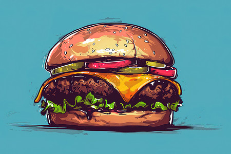 插画芝士汉堡美味牛排汉堡插画